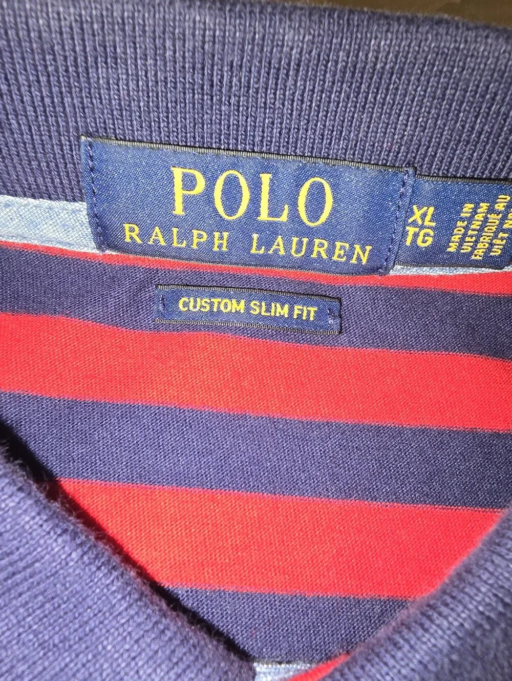 XL - Ralph Lauren Polo Men’s Red & Navy Striped Shirt. ( PRISTINE CONDITION)